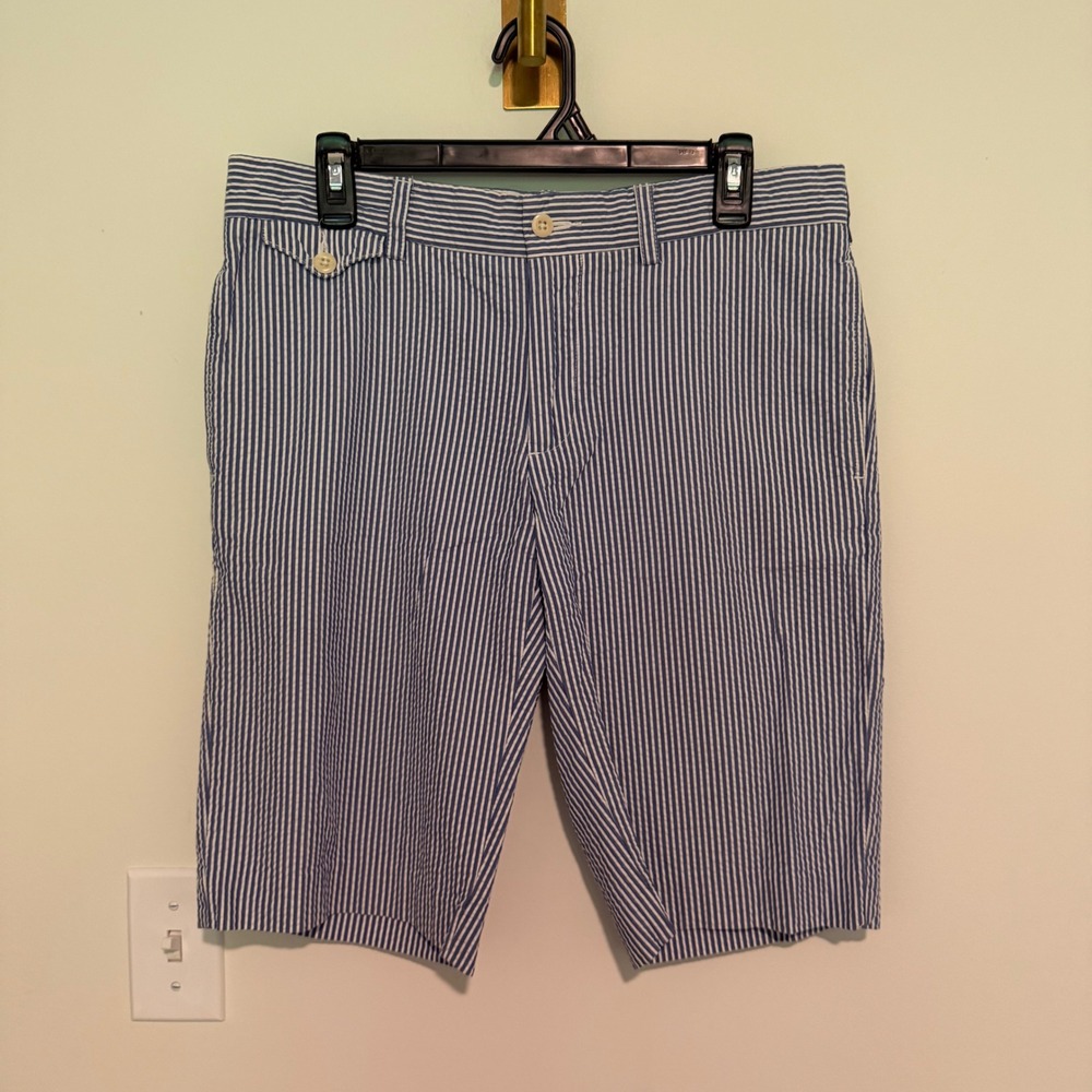 Ralph Lauren Sport Blue White Seersucker Striped Shorts Womens 8 Cotton Preppy